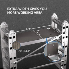 Foldable Multipurpose Scaffolding Ladder and Rolling Work Platform, Adjustable, 330-Lb. Capacity