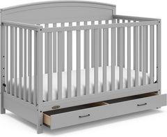 5-in-1 Convertible Baby Bed with Storage Drawers, White, Converts to Toddler Bed, Daybed and Full-Size Bed