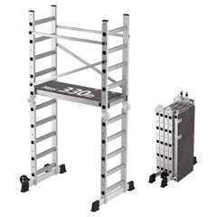 Foldable Multipurpose Scaffolding Ladder and Rolling Work Platform, Adjustable, 330-Lb. Capacity