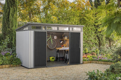 11 x 7-Ft. Resin Outdoor Storage Shed for Patio Furniture, Garden Tools, Bikes and Lawn Mowers